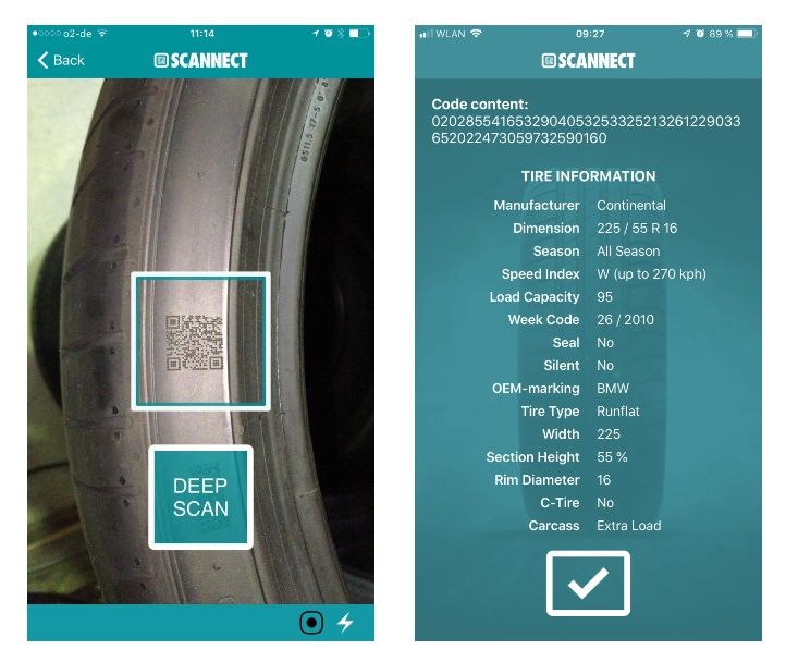 SCANNECT APP - Tire 2D Matrix Codes with Smartphone